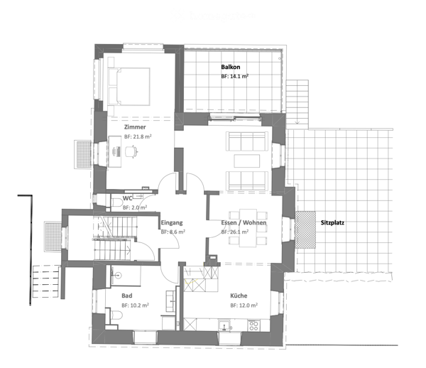 Frisch renovierte 2.5-Zimmerwohnung mit eigener Terrasse & Gartensitzplatz 10