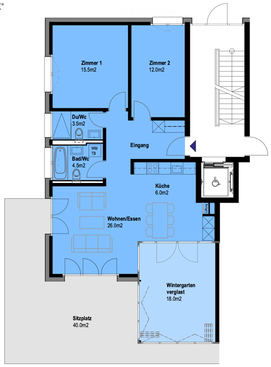 EG-Wohnung im hohen Ausbaustandard, Wintergarten und Gartensitzplatz 7