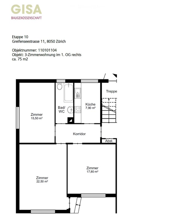 Ruhige 3-Zimmer-Stadtwohnung in Zürich Oerlikon im 1. OG 7