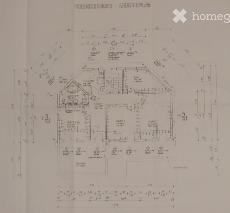 Upper floor floor plan showing living room, kitchen, 3 bedrooms, 2 bathrooms, balcony.