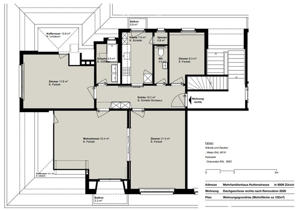 Helle 4-Zimmer-Dachgeschosswohnung mit Seesicht im Kreis 6 11