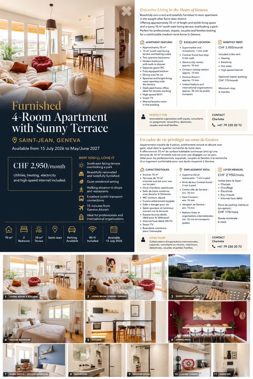 🏡 Furnished 4-Room Apartment for Rent | Saint-Jean, Geneva 2