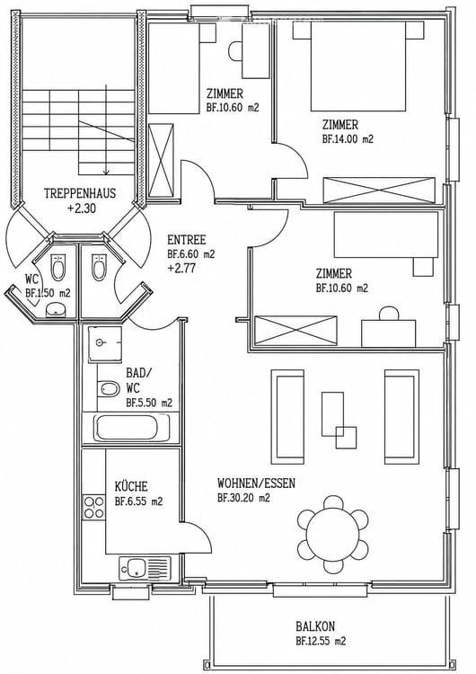 Helle neu renovierte 4.5-Zimmer-Wohnung mit Balkon in Winkel 6