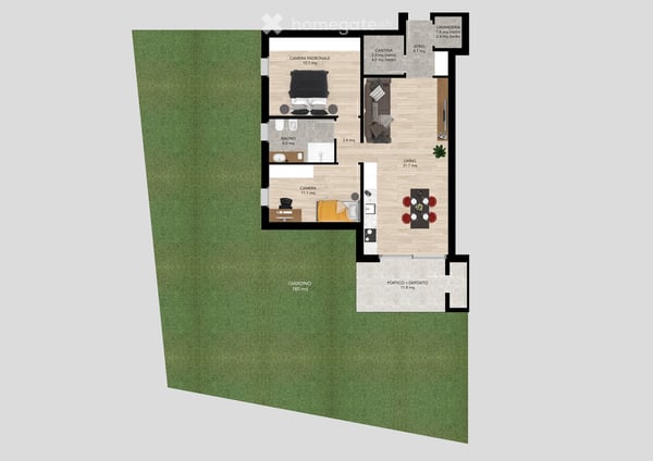 Appartamento di 3,5 locali al Piano Terreno con portico e grande giardino piano 4
