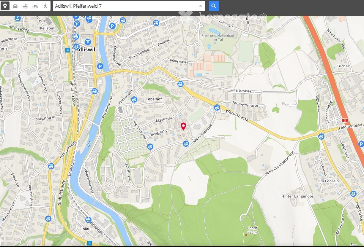 Map view of a residential area with streets, buildings, and green spaces.