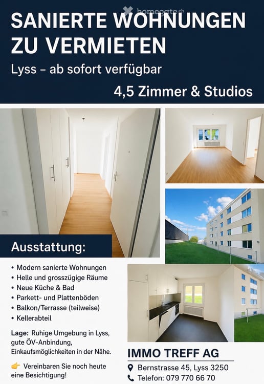 Renovierte 4.5-Zimmer-Wohnung an der Bernstrasse in Lyss – modern, ruhig und sofort verfügbar! 1