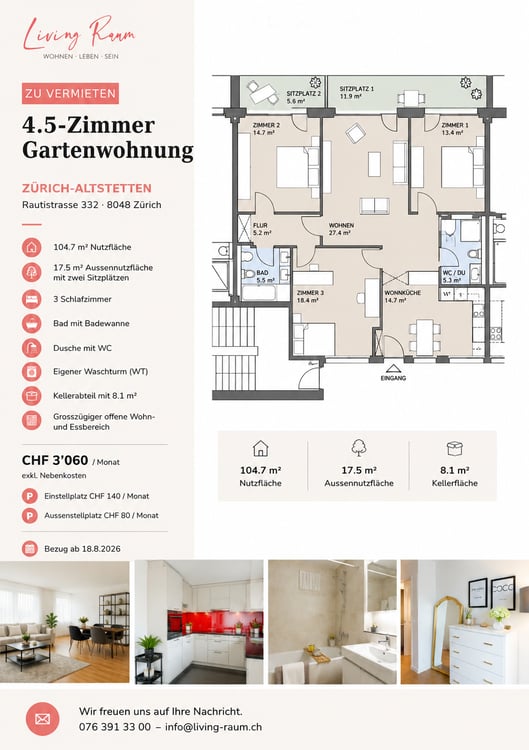 Grosszügige 4.5-Zimmer-Gartenwohnung in Zürich-Altstetten