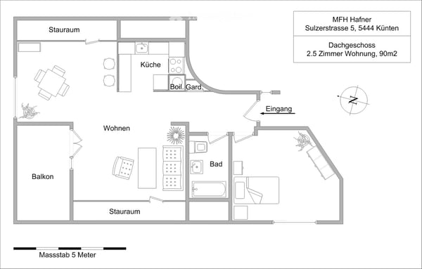 Dachwohnung in Künten mit unverbaubarer Sicht ins Grüne 2