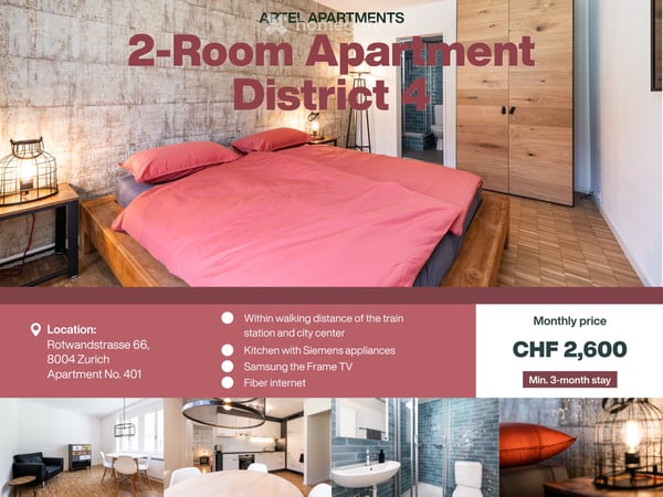 3 Furnished 2-Room Apartments – Zurich District 4 3