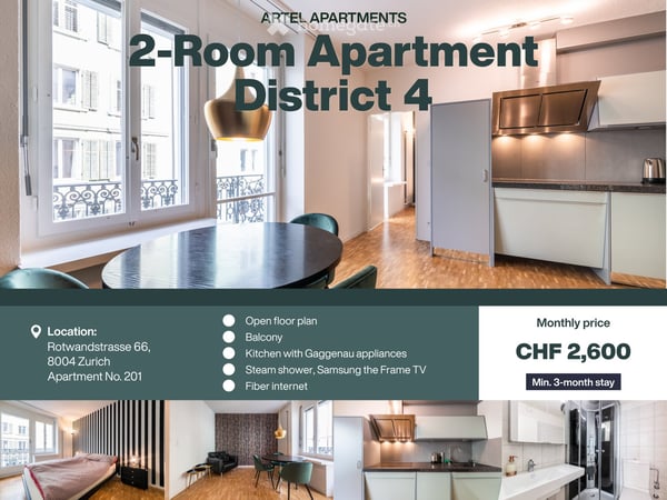 3 Furnished 2-Room Apartments – Zurich District 4 2