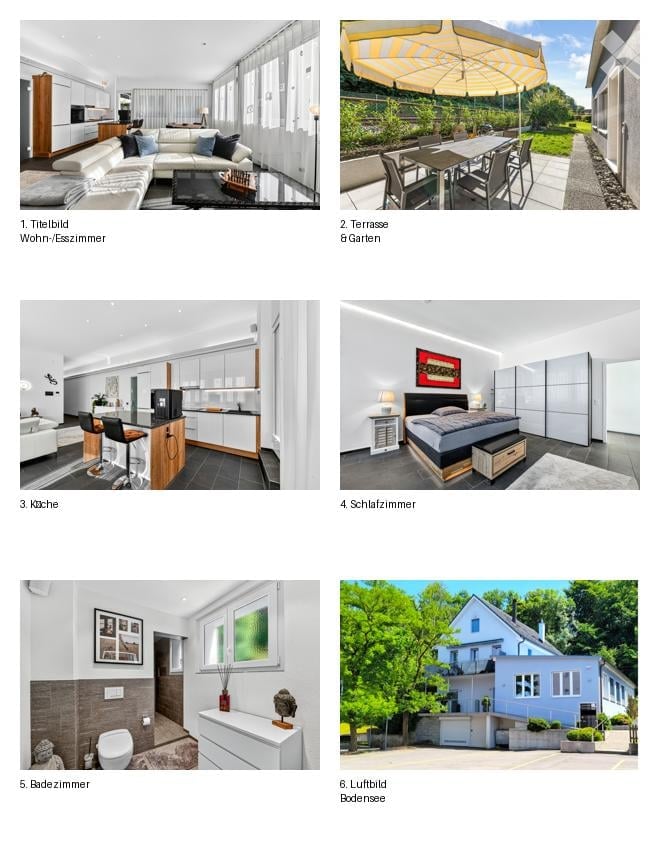 Modern house with multiple rooms including a living/dining area, kitchen, bedroom, bathroom, and outdoor terrace with garden. Features contemporary design, large windows, and a well-maintained exterior.