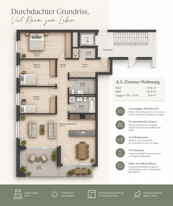 Modernes Wohnen in Ebikon | 4.5-Zimmer-Wohnung | 118 m² | Baujahr 2020 10