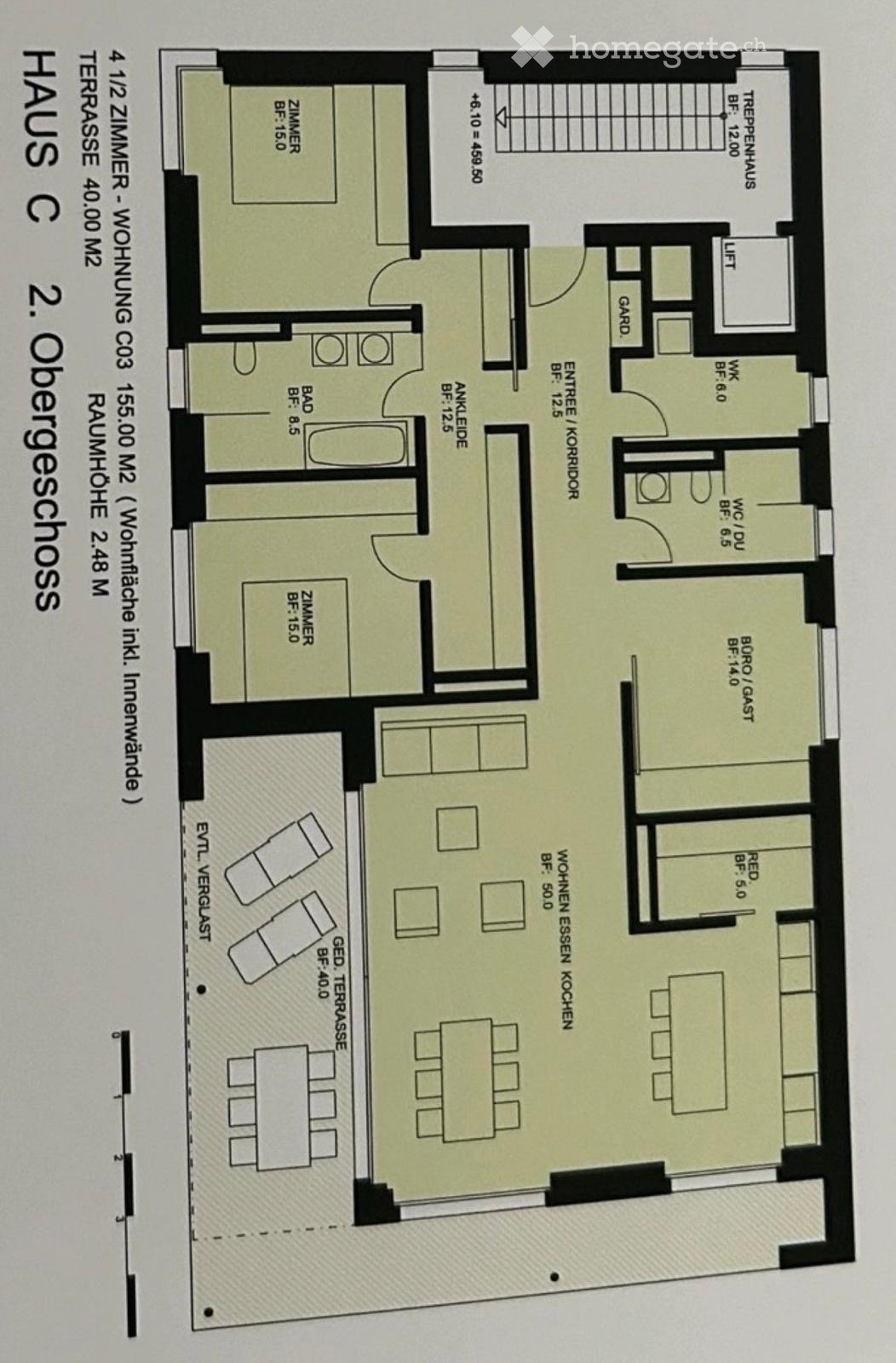 Floor plan of a 2-story house with 4 bedrooms, 2 bathrooms, living room, kitchen, dining area, and terrace.