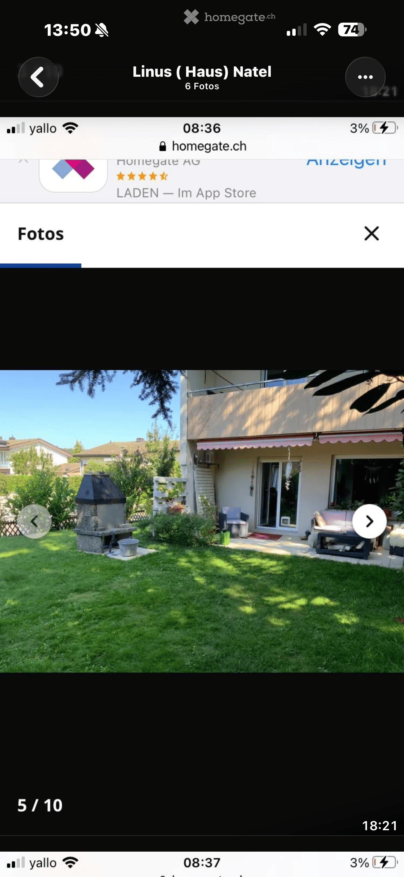 Well-maintained garden with a barbecue, patio furniture, and a modern house with large windows and a balcony.