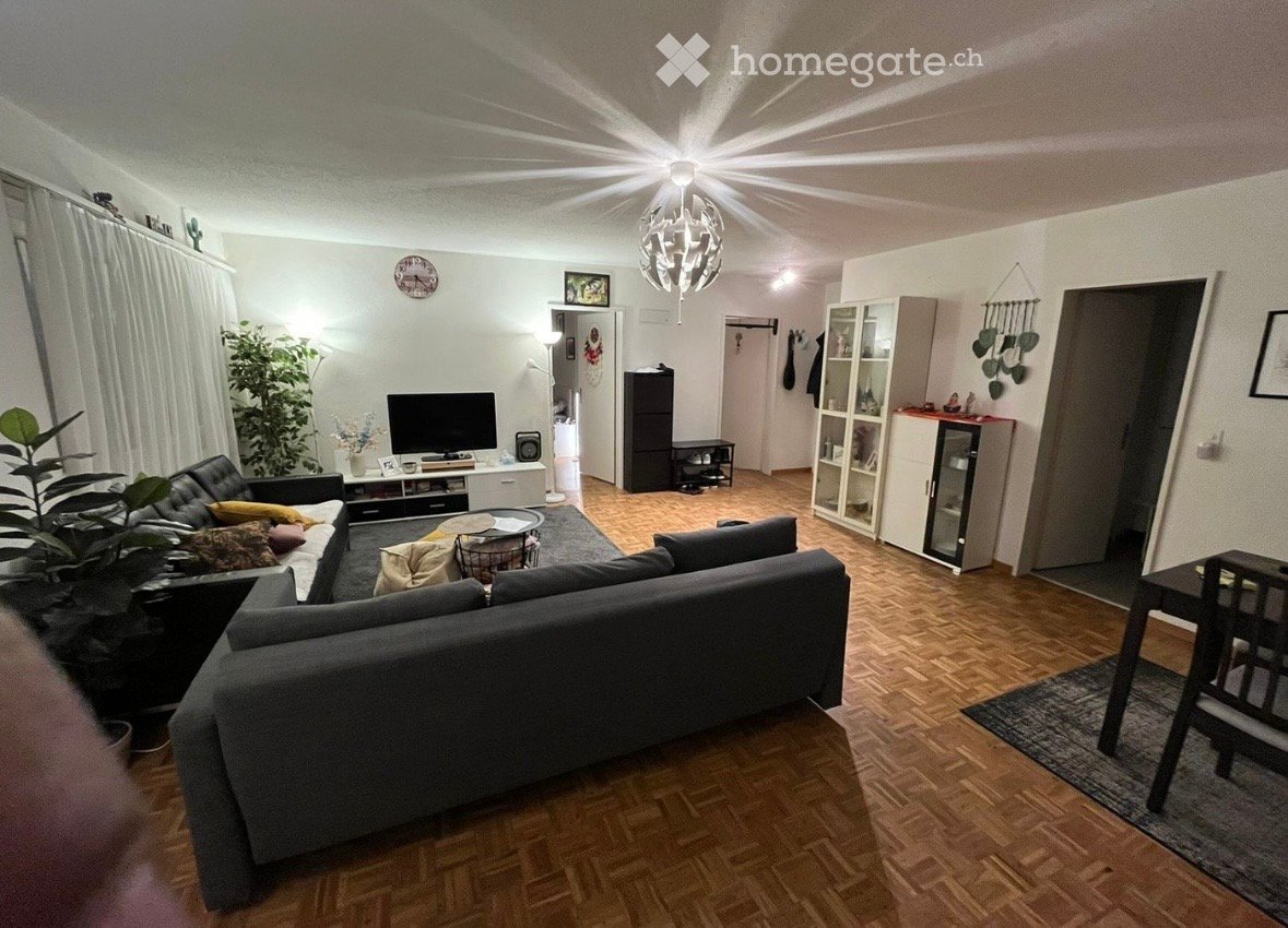 Modern living room with wooden flooring, large sofa, coffee table, television, and decorative items.