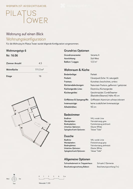 Exklusive 4.5-Zimmer-Wohnung im 16. Stock im Pilatus Tower 10