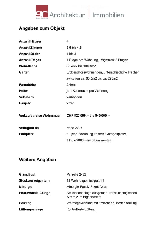 Moderne 3.5 - 4.5 Zimmer Wohnungen in 4 Mehrfamilienhäuser in Minergie-P-Standard zu verkaufen 9