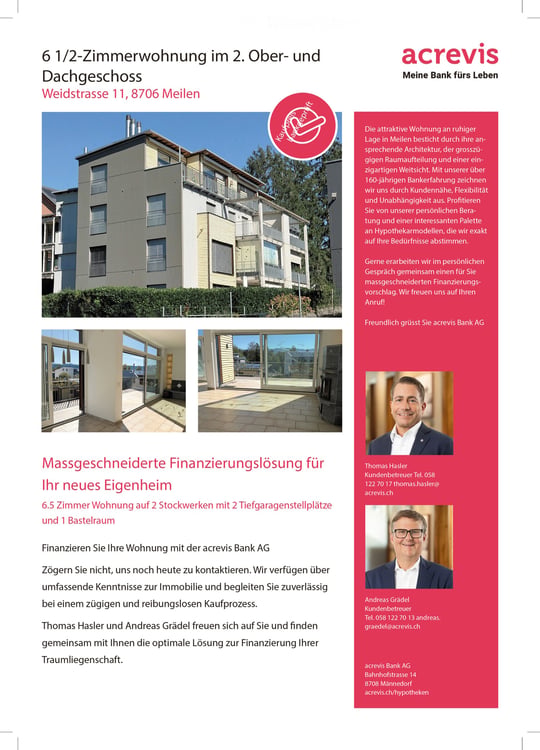Sehr grosse, helle 4.5-Zimmer Attika-Maisonette-Wohnung in Meilen am rechten Zürichseeufer 1