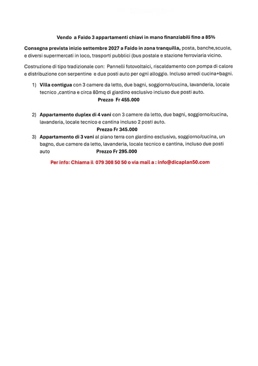 Appartamento a Faido da 3 a 4 vani estate 2027 12