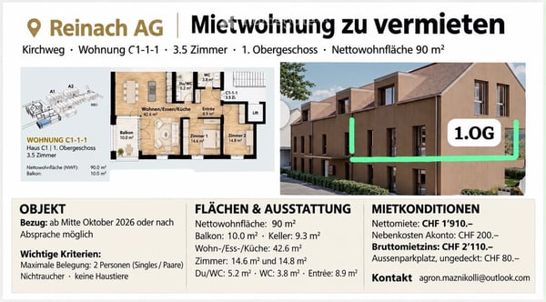 3.5 Zimmer Neubau-Wohnung in Reinach AG zu vermieten 20