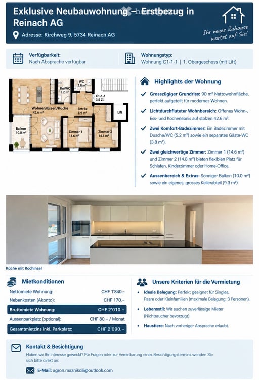 3.5 Zimmer Neubau-Wohnung in Reinach AG zu vermieten 20
