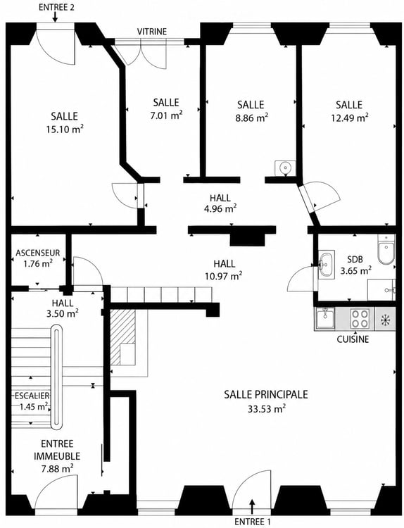 Très beau local commercial rénové de 95 m² au rez 15