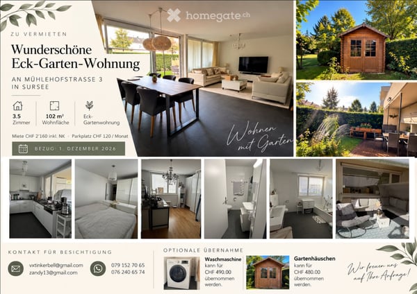 Wunderschöne 3.5-Zimmer-Eck-Gartenwohnung mit grosszügigem, überdachtem Gartensitzplatz in Sursee