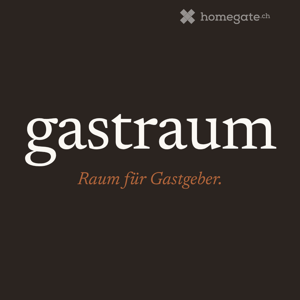 A black background with the text "gastraum" in large white letters and the phrase "Raum für Gastgeber." in orange below it.