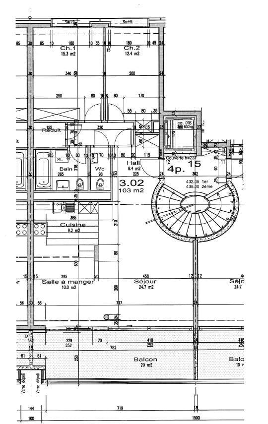 Floor plan of a residential space showing multiple rooms including a hall, kitchen, living room, bedroom, and balcony.