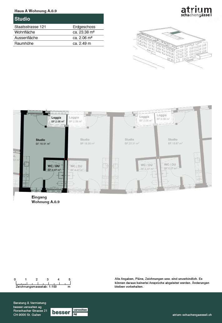 Floor plan of a residential unit showing a studio, loggia, WC/DU, and entrance area.