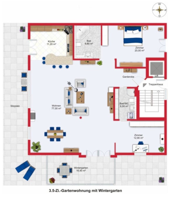 Großzügige 3.5 optional 4.5 Zimmer Erdgeschosswohnung mit Wintergarten und grossem Sitzplatz 3