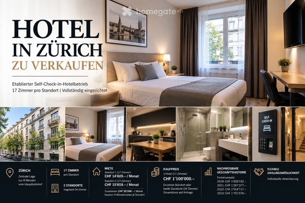 Exklusives Hotelangebot in Zürich City – 2 etablierte Hotels mit 34 Zimmern