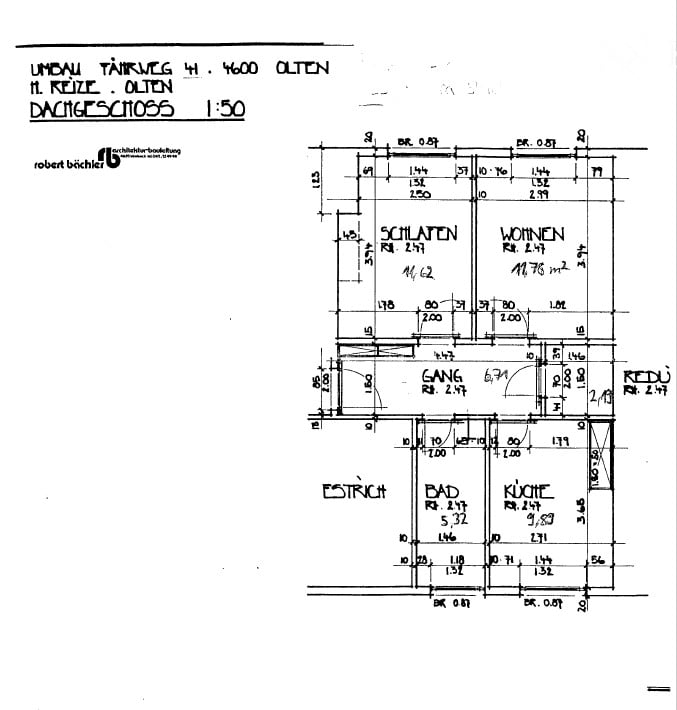 Floor plan of a residential building showing multiple rooms including a living area, bedroom, hallway, bathroom, and kitchen. Dimensions and room labels are indicated.