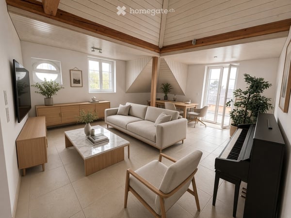 3 pièces en attique de 96 m², balcon-terrasse sud, vue dégagée, Bussigny 1