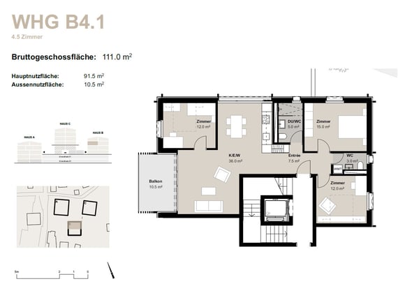 4.5-Zimmerwohnung zur Miete (Erstbezug): Neubau Hasol im Zentrum von B 11