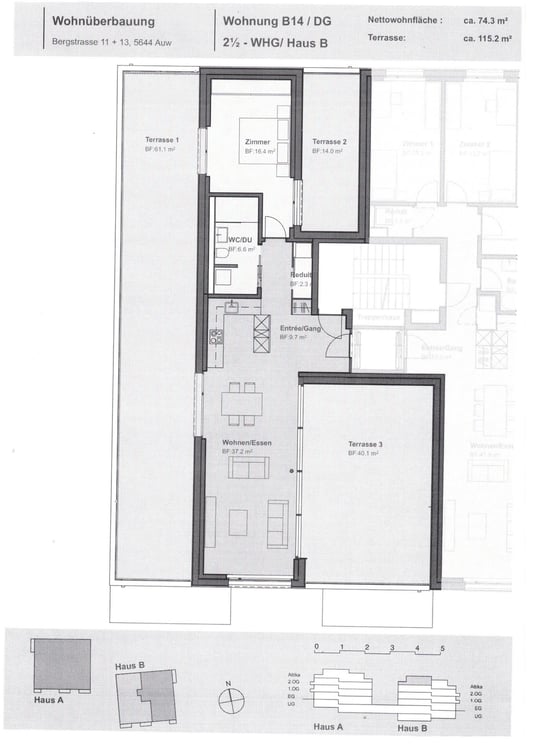 Moderne 2.5-Zimmer-Dachwohnung mit Terrassen in Auw