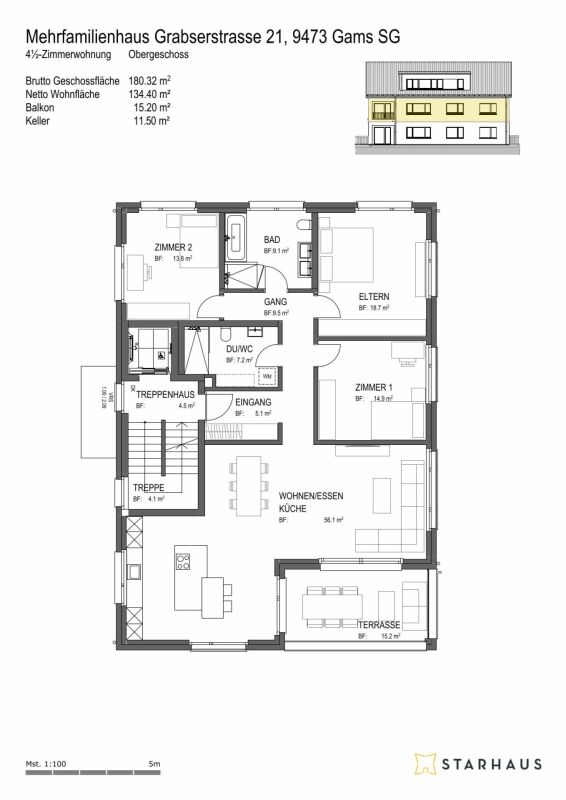 4 1/2-Zimmer Wohnung im 1. Obergeschoss, in Gams