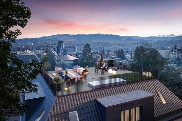 LETZTE WOHNUNG: Einzigartiges Juwel mit 360° Stadtsicht: Neubau - 1.5 Zimmer Dachgeschosswohnung mit überhohen Räumen und luxuriösem Innenausbau 1