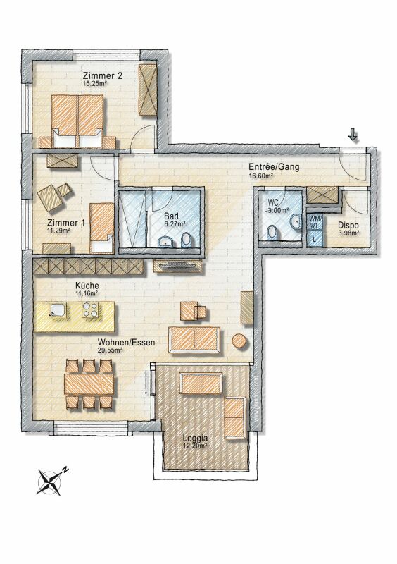 Modern, möbliert und zentral - 3.5-Zimmer-Wohnung in Rotmonten
