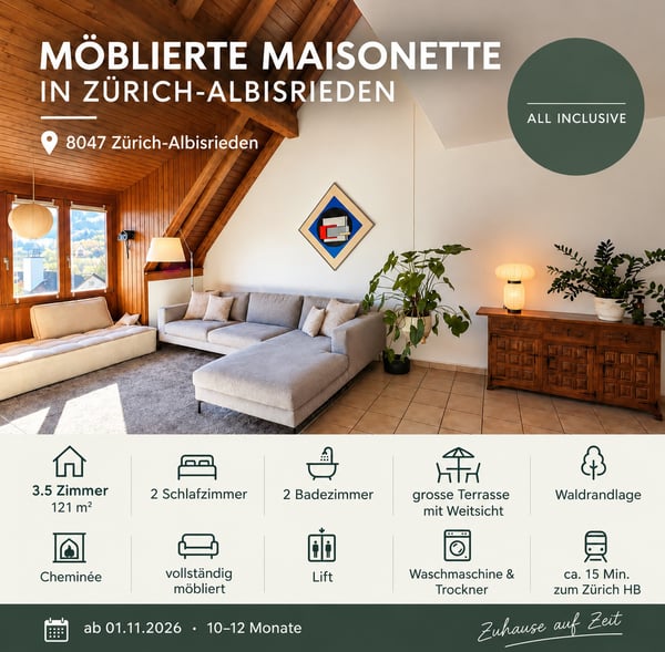 3½ ZI-WOHNUNG IN ZÜRICH - KREIS 9 ALBISRIEDEN, MÖBLIERT, TEMPORÄR 1