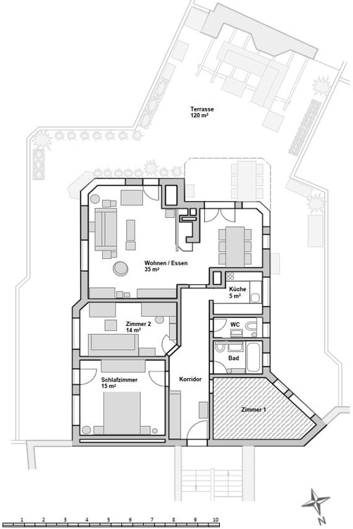 3½ ZIMMER-ATTIKAWOHNUNG IN ZÜRICH - KREIS 11 OERLIKON, MÖBLIERT, TEMPO 10