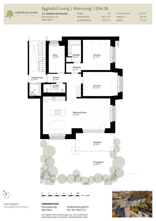 Kernsanierte Gartenwohnung in 3006 Bern 6