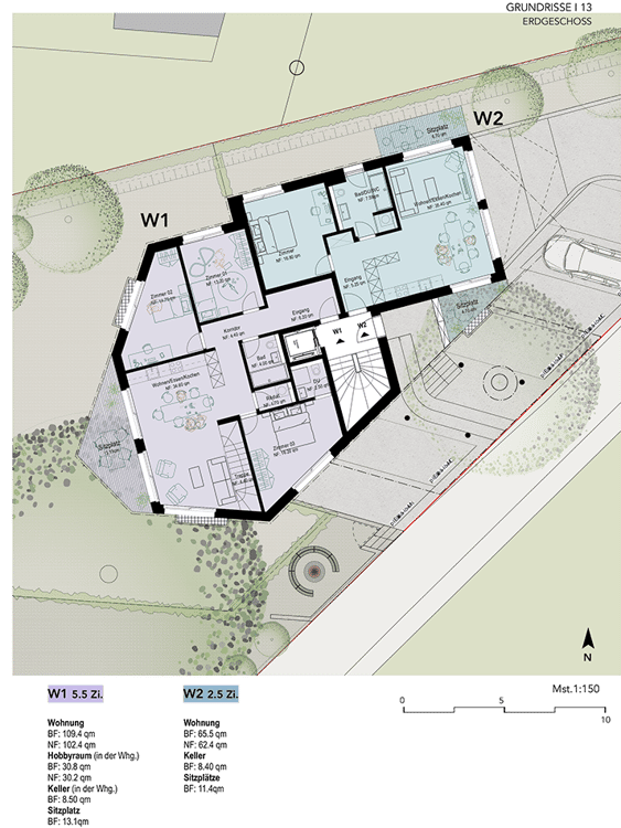 Helle und grösszügige 1.5-Zimmer-Wohnung mit Weitsicht und Garten mit 63qm - W2 8
