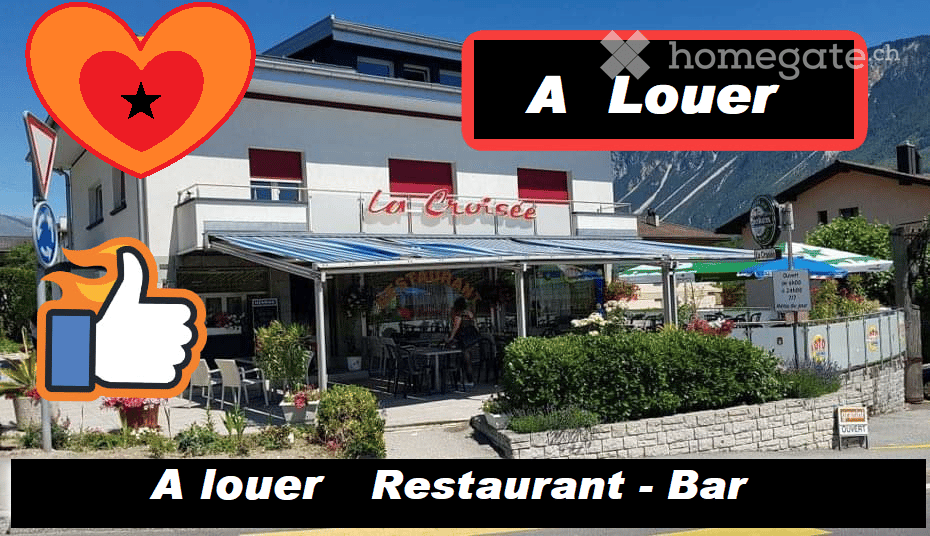 A commercial building for restaurant, terrace, outdoor sitting area with table and chairs, outdoor plants, mountains in the background.