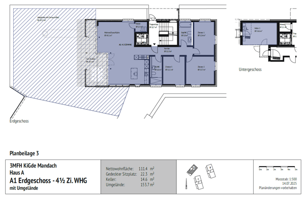 Letzte helle 1.5 Zimmer Neubau Wohnungen im Erdgeschoss,  mit 176m2 grossem Sitzplatz-Garten! 1