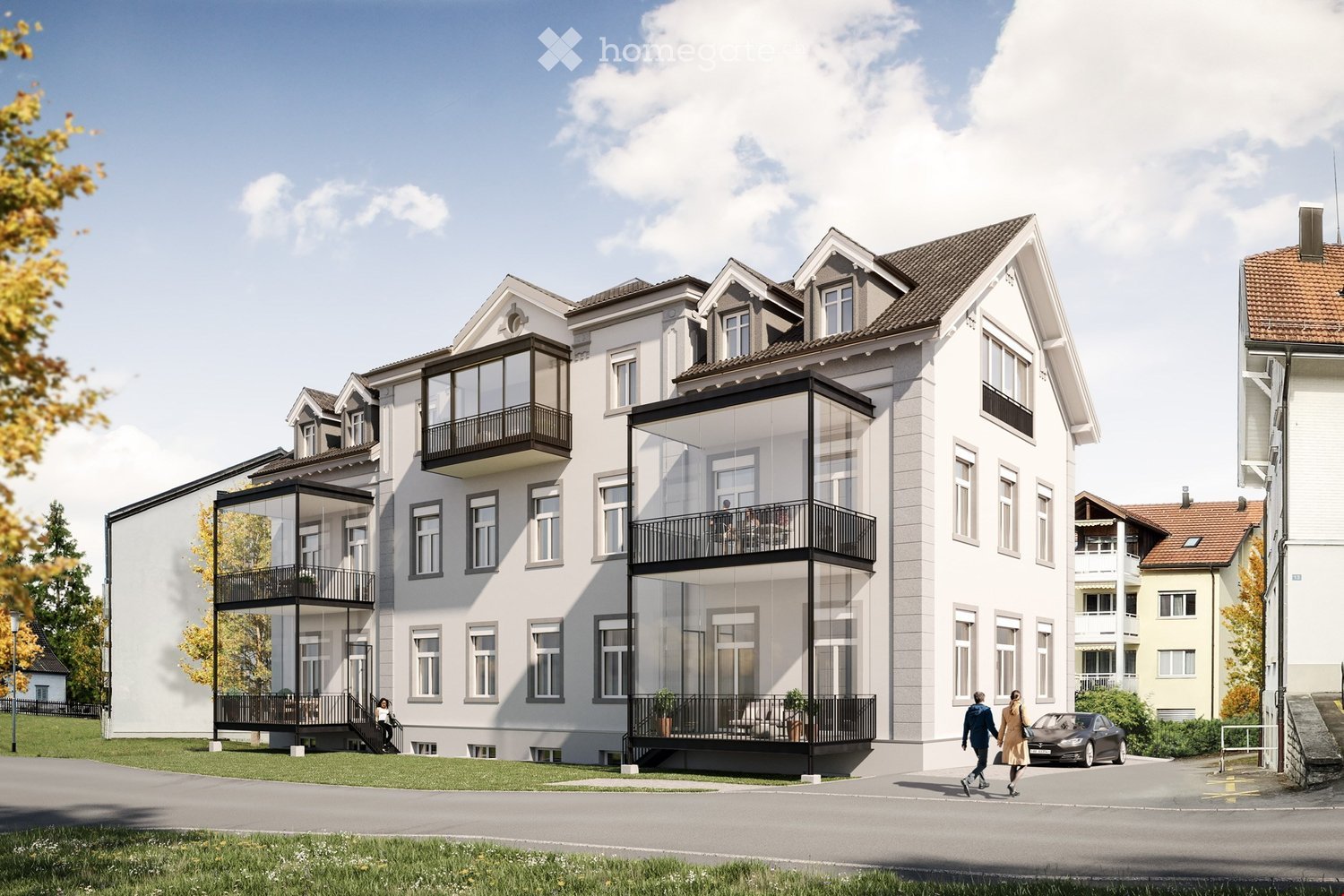 Building. Modern apartment building with glass balconies and a modern design.