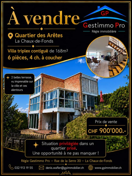 Maison mitoyenne triplex moderne à La Chaux-de-Fonds – 6 pièces avec garage et belle vue 1