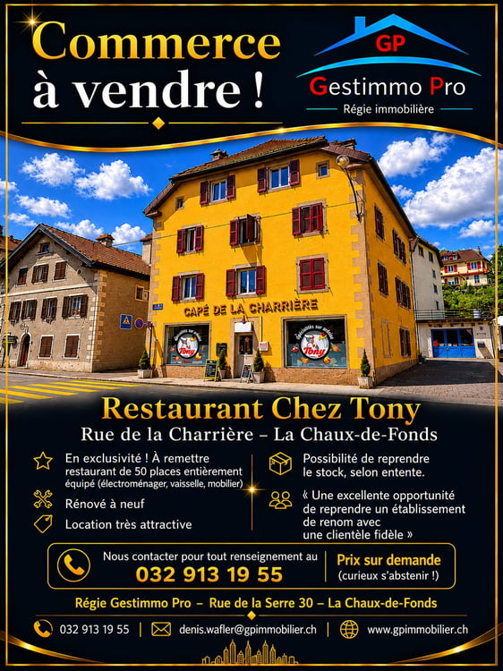 Café-Restaurant à vendre – Opportunité commerciale à La Chaux-de-Fonds 1