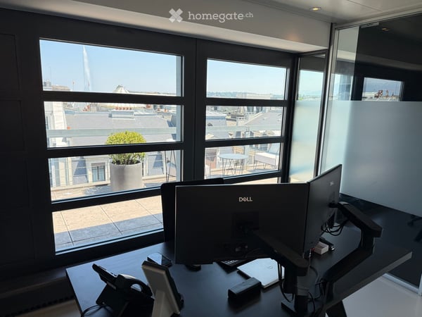 Bureau d'exception à Genève — immense terrasse, vue Jet d'Eau, clé en main, mobilier disponible 17