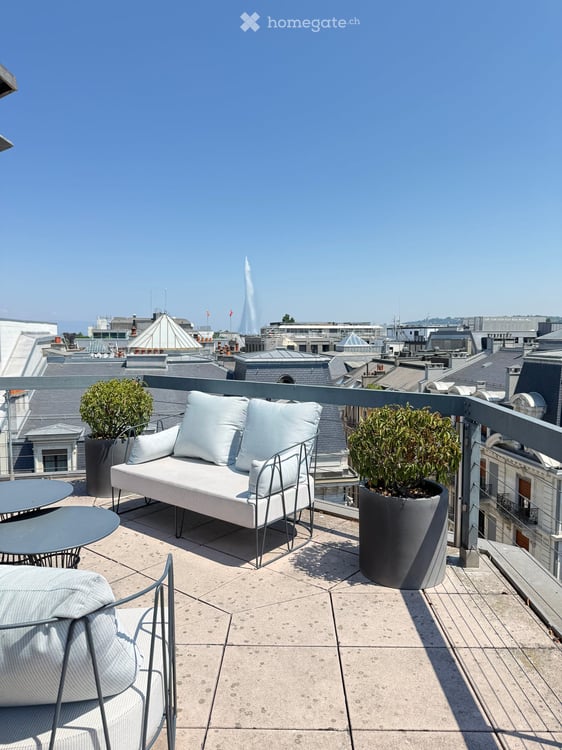 Bureau d'exception à Genève — immense terrasse, vue Jet d'Eau, clé en main, mobilier disponible 40
